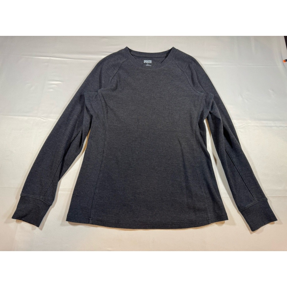 Duluth Trading Co Women Small S Charcoal Gray Waffle Knit Thermal Crewneck Shirt